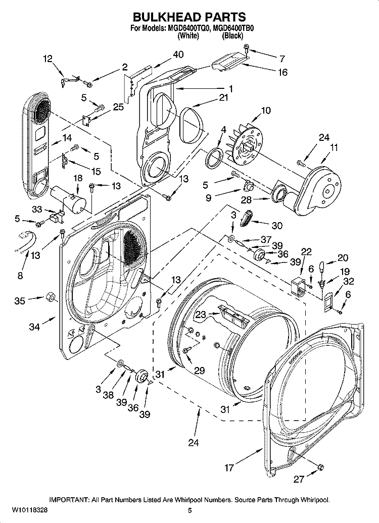 BULKHEAD PARTS Diagram and Parts List for MGD6400TQ0  Maytag Dryer