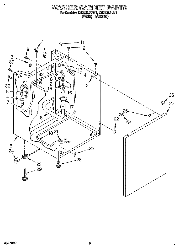 WASHER CABINET Diagram and Parts List for LTE5243BW1  Whirlpool Washer Dryer Combo