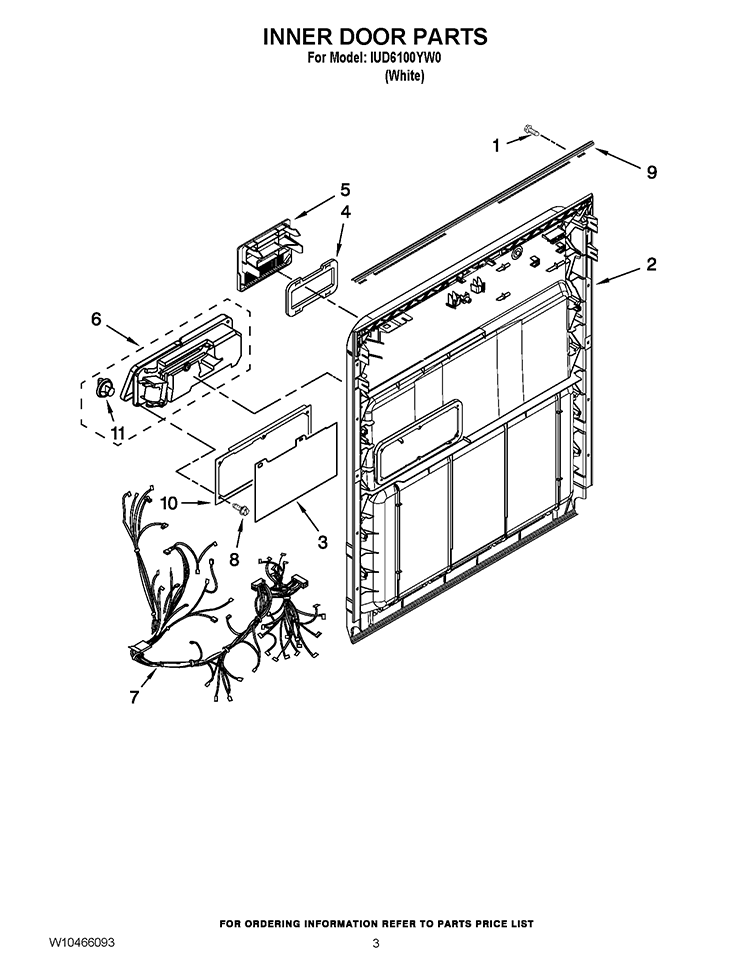 INNER DOOR PARTS Diagram and Parts List for IUD6100YW0  Whirlpool Dishwasher