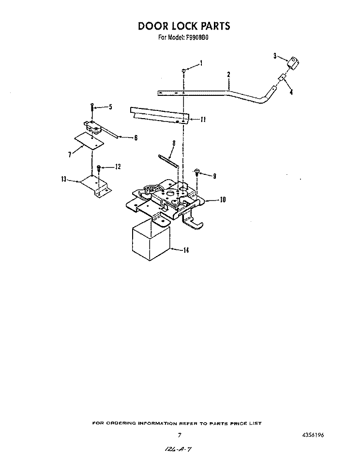 DOOR LOCK Diagram and Parts List for F9908B0  Roper Range