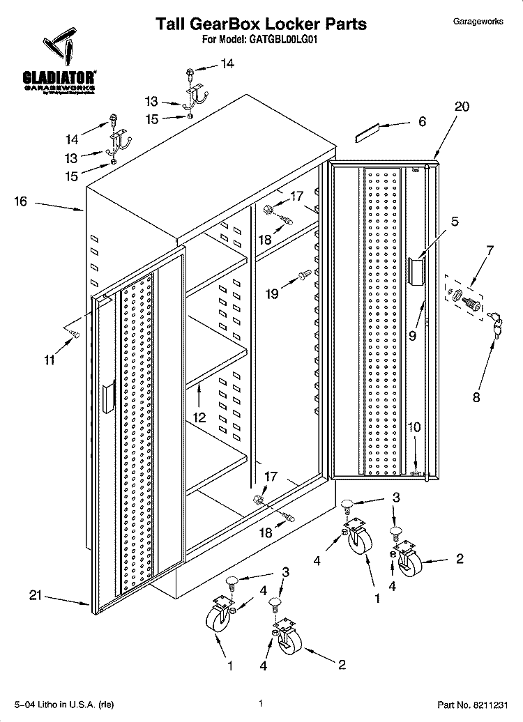 Tall GearBox Locker Parts Diagram and Parts List for GATGBL00LG01  Whirlpool Cabinet