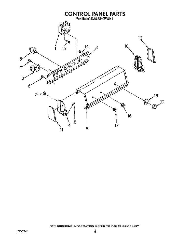CONTROL PANEL Diagram and Parts List for KAWE540WAL1  KitchenAid Washer