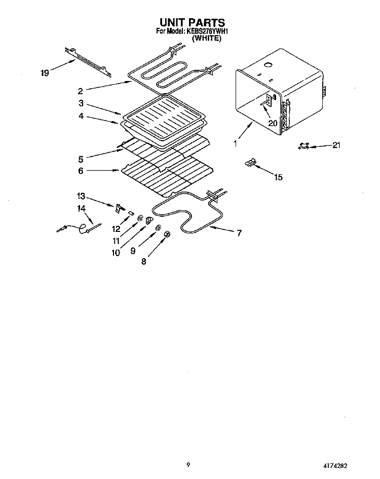 UNIT Diagram and Parts List for KEBS276YWH1  KitchenAid Wall Oven