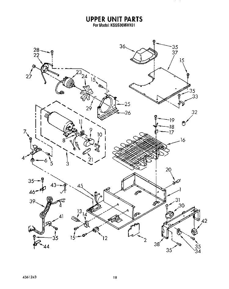 UPPER UNIT Diagram and Parts List for KSSS36MWX01  KitchenAid Refrigerator