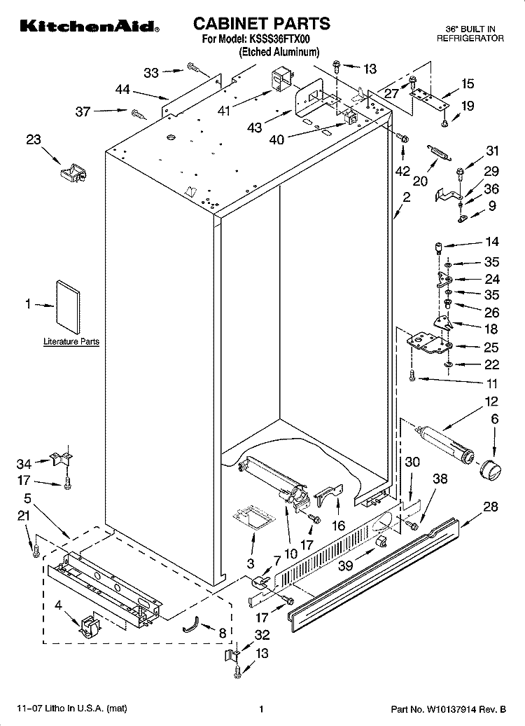 CABINET PARTS Diagram and Parts List for KSSS36FTX00  KitchenAid Refrigerator