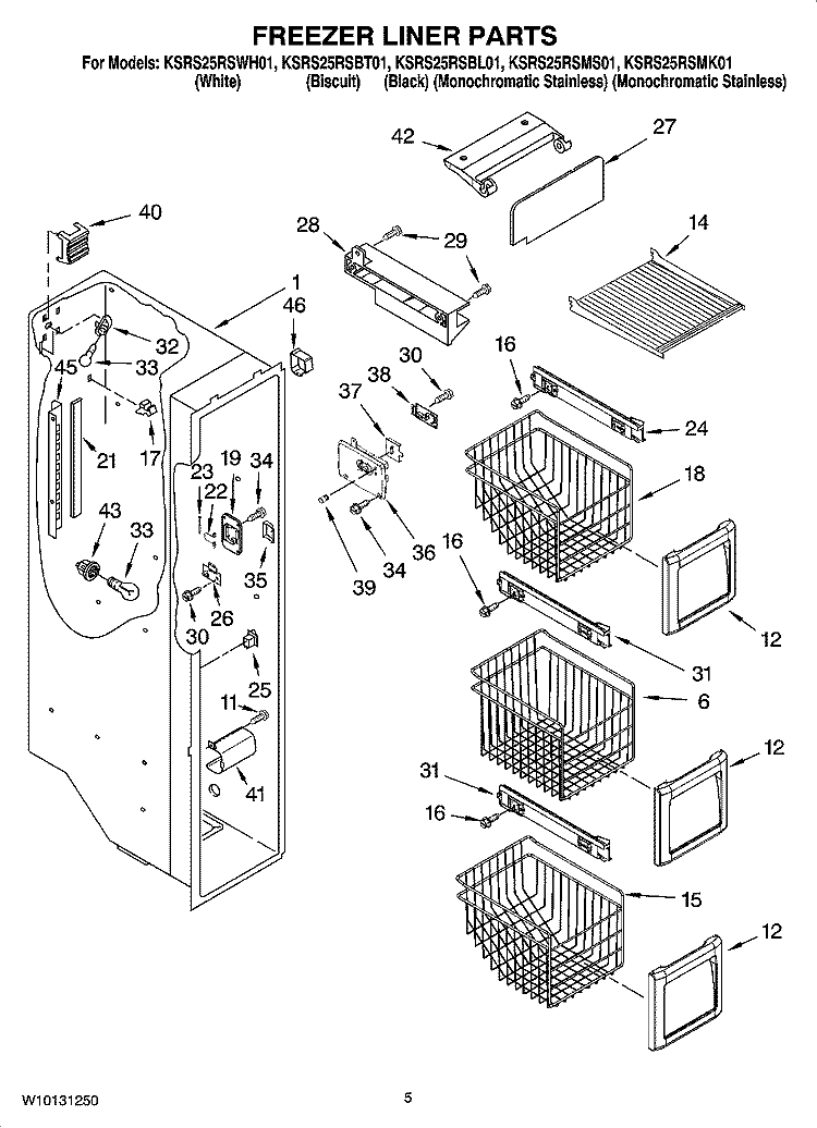FREEZER LINER PARTS Diagram and Parts List for KSRS25RSMS01  KitchenAid Refrigerator