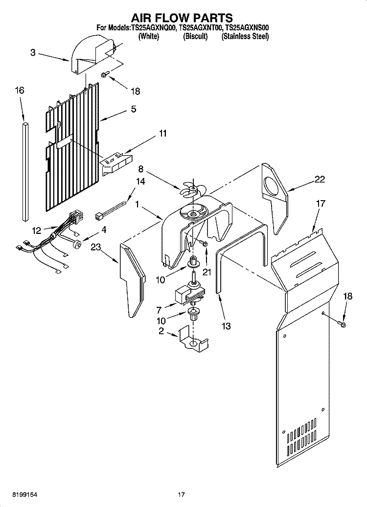AIR FLOW PARTS Diagram and Parts List for TS25AGXNS00  Estate Refrigerator