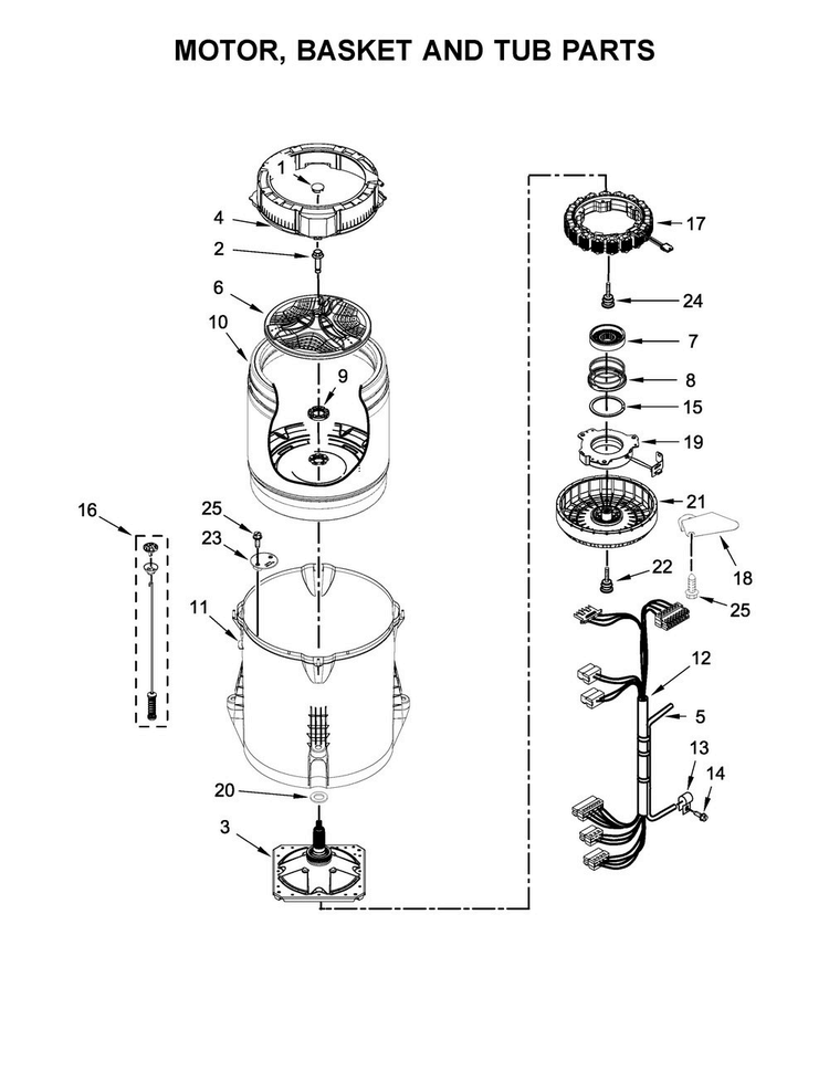 Motor, Basket And Tub Parts Diagram and Parts List for WTW7000DW2  Whirlpool Washer