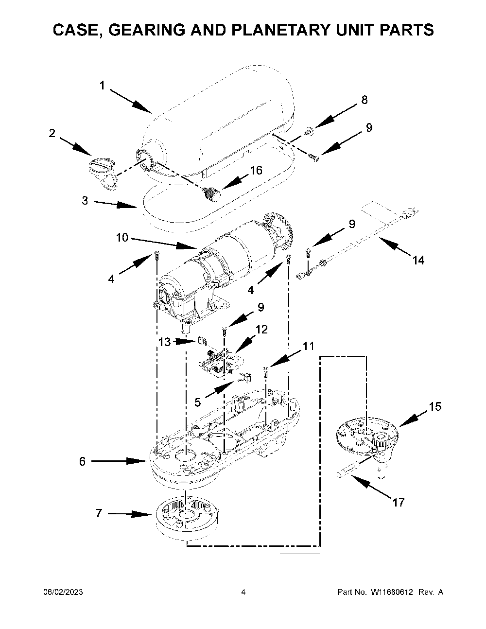 Case, Gearing And Planetary Unit Parts Diagram and Parts List for KSM8990CU0  KitchenAid Mixer