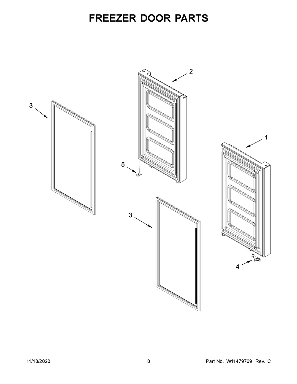 Freezer Door Parts Diagram and Parts List for WRQA59CNKZ  Whirlpool Refrigerator