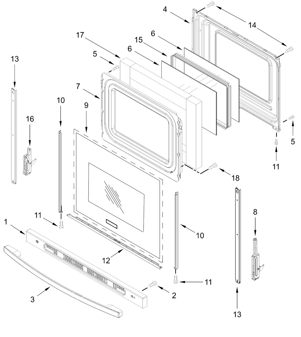 Door Parts Diagram and Parts List for CREW3552RW0  Whirlpool Range
