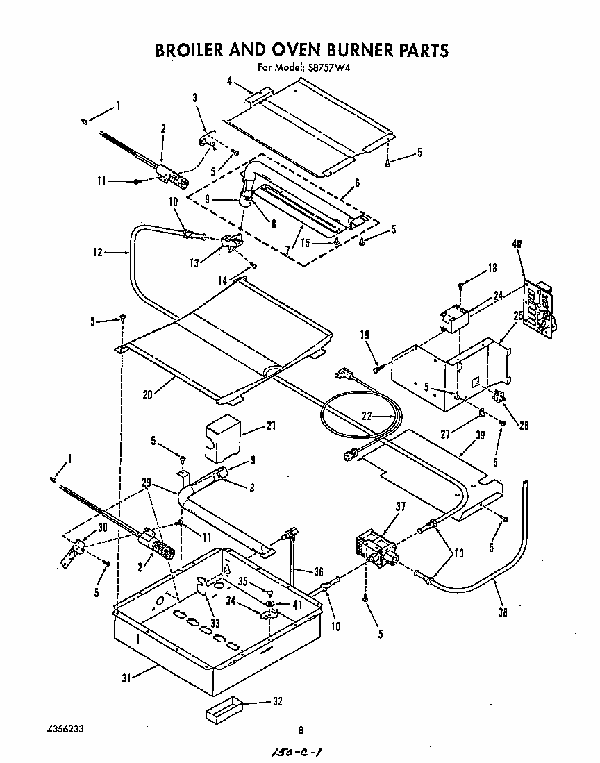 Broiler And Oven Burner Diagram and Parts List for S8757*4  Roper Range