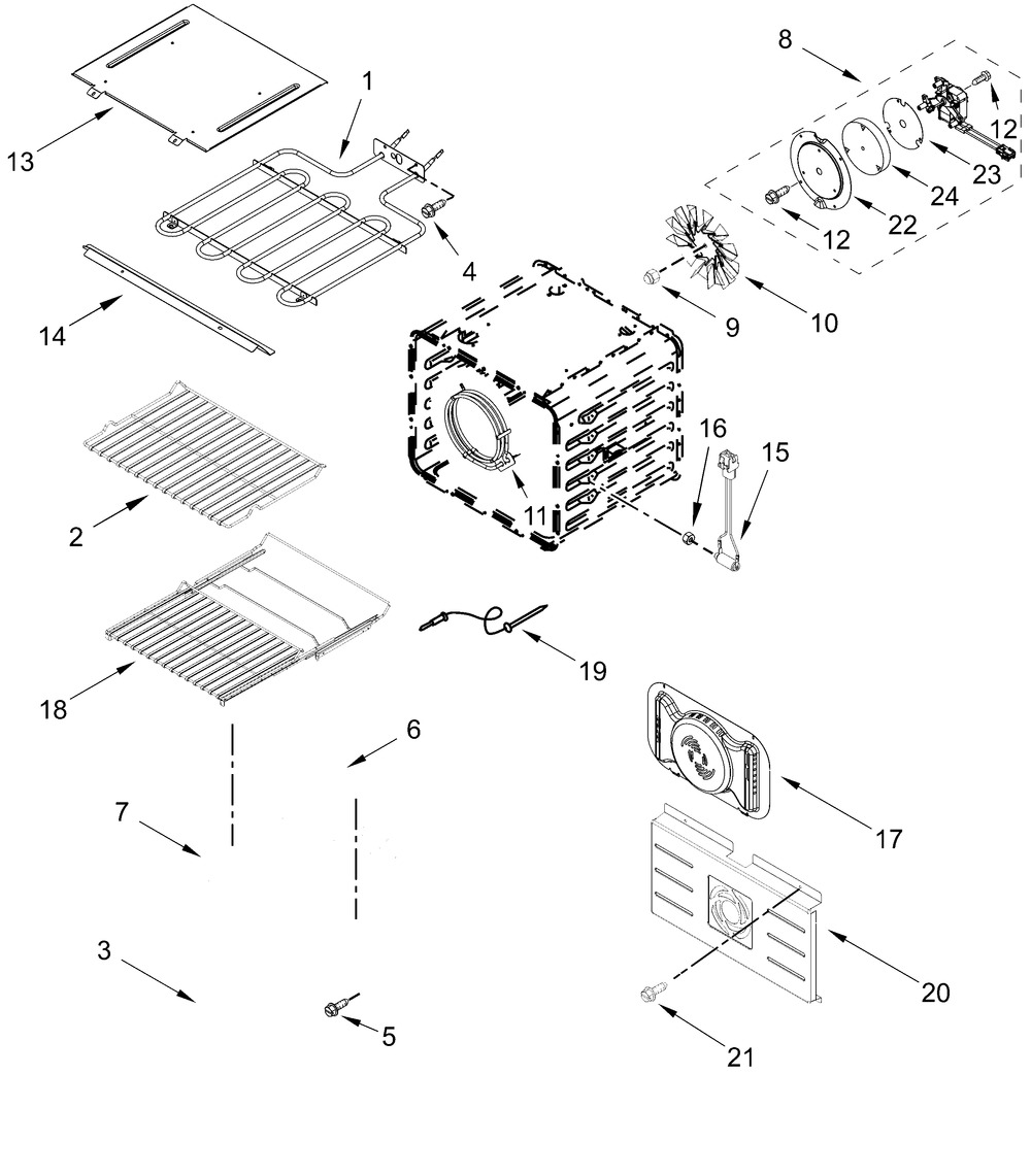 Internal Oven Parts Diagram and Parts List for JOEDC530RM00  Whirlpool Wall Oven