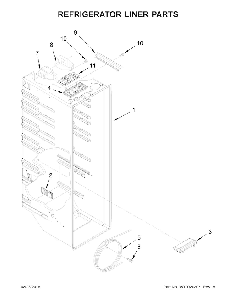 Refrigerator Liner Parts Diagram and Parts List for WRS331FDDM01  Whirlpool Refrigerator