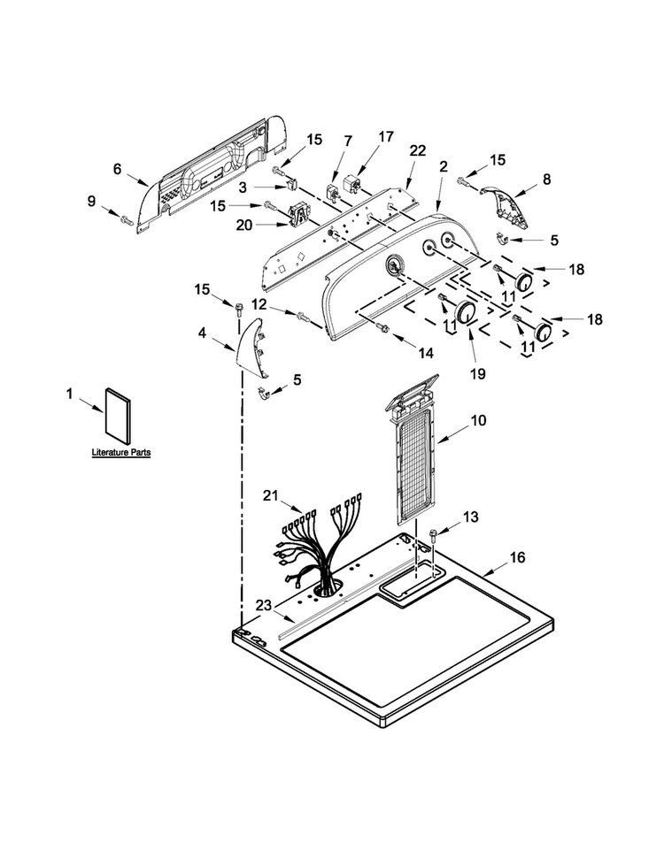Top And Console Parts Diagram and Parts List for WGD4810EW0  Whirlpool Dryer