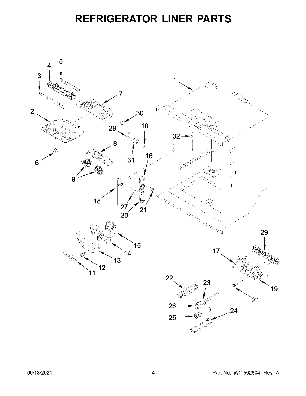 Refrigerator Liner Parts Diagram and Parts List for KRFC300EBS05  KitchenAid Refrigerator