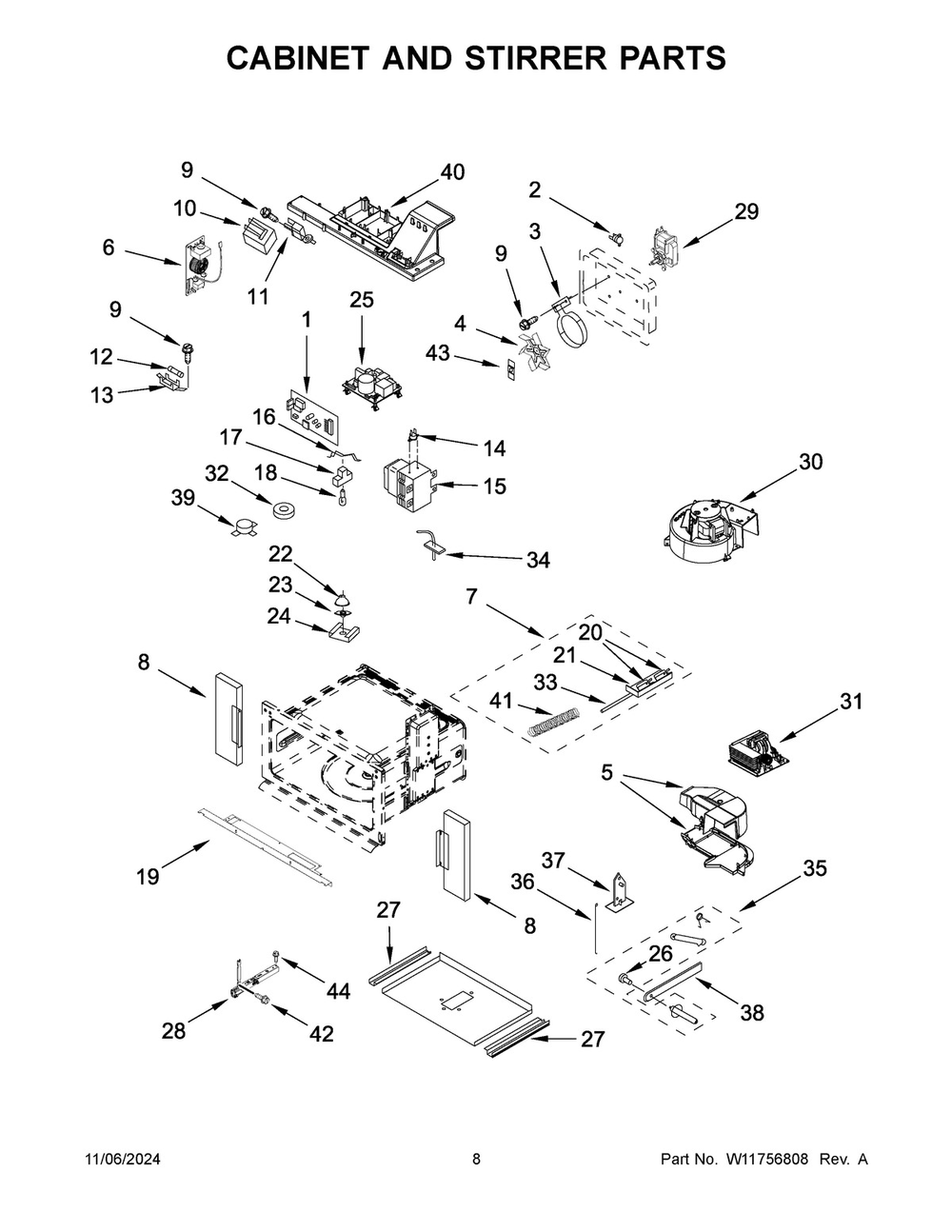 05 - Cabinet And Stirrer Parts Diagram and Parts List for JMC2427LL01  Whirlpool Microwave