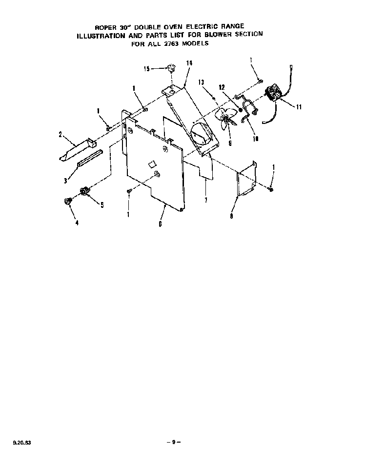 Blower Diagram and Parts List for 2763*0A  Roper Range