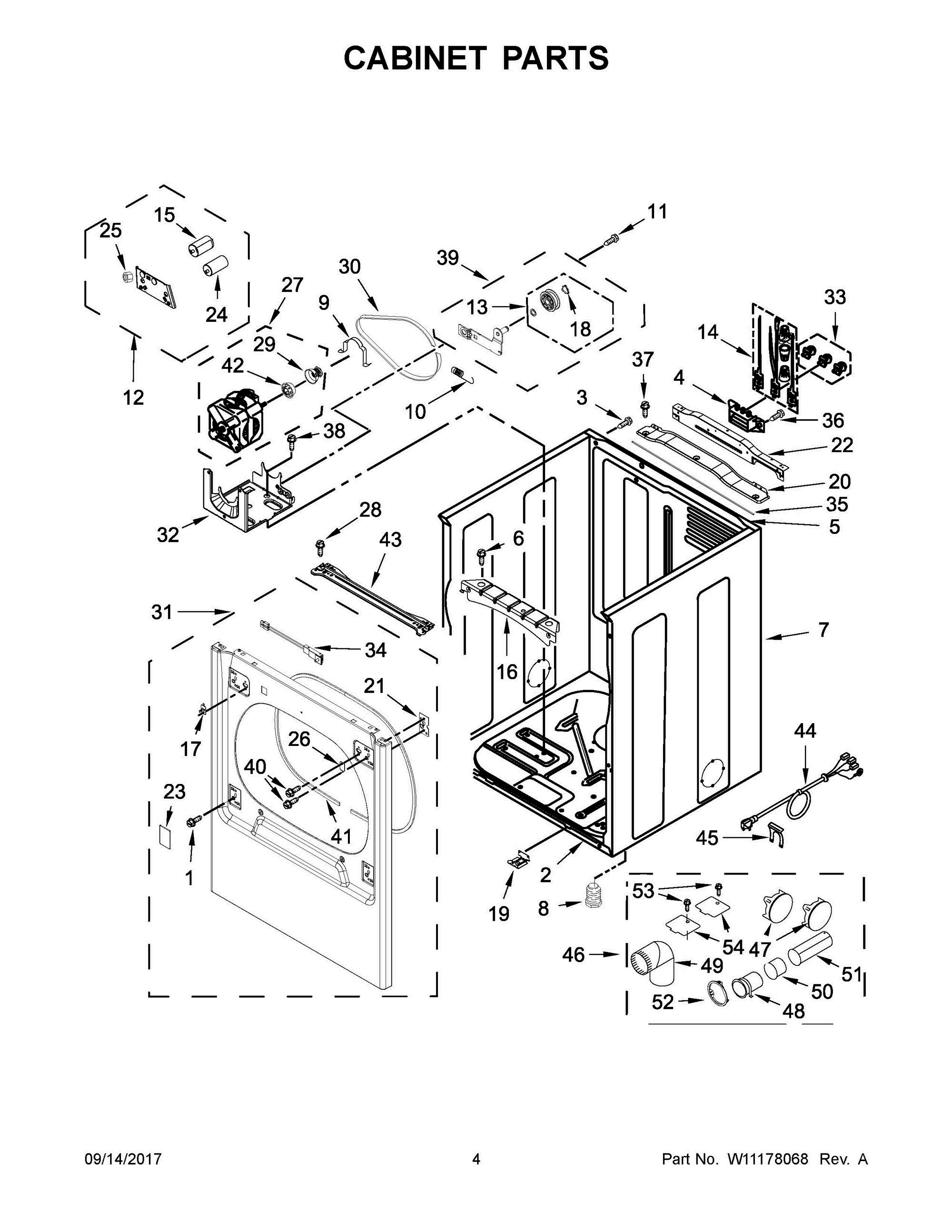 03 - CABINET PARTS Diagram and Parts List for YMEDB855DW4  Whirlpool Dryer