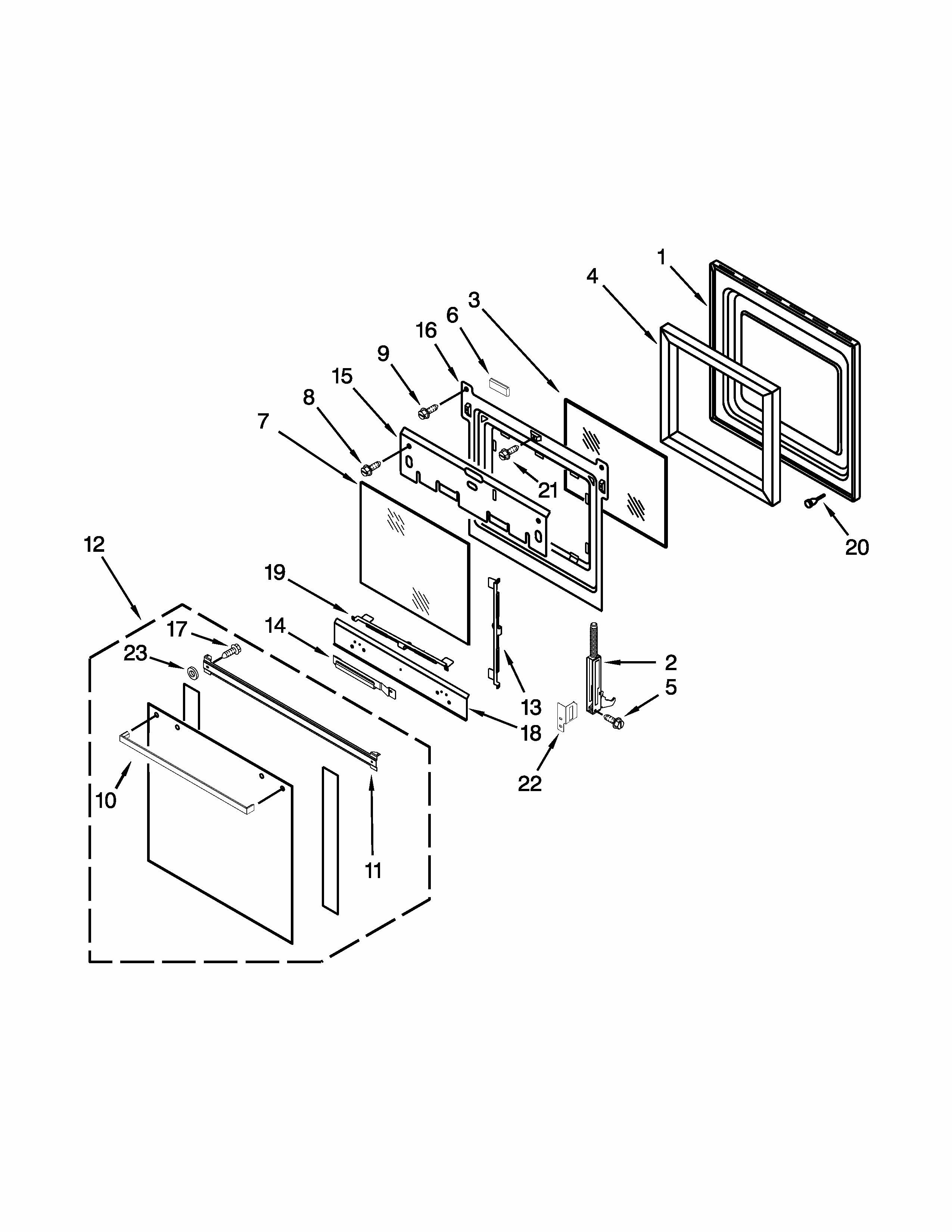 Oven Door Parts Diagram and Parts List for IBS650PXB01  Whirlpool Wall Oven