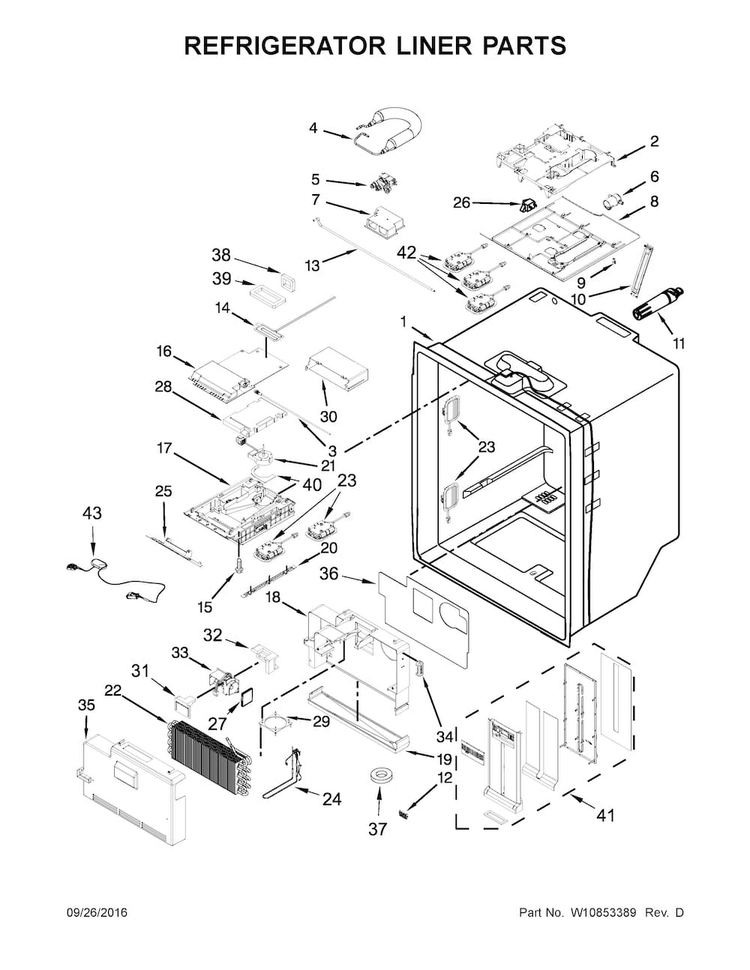 Refrigerator Liner Parts Diagram and Parts List for KRMF706ESS01  KitchenAid Refrigerator