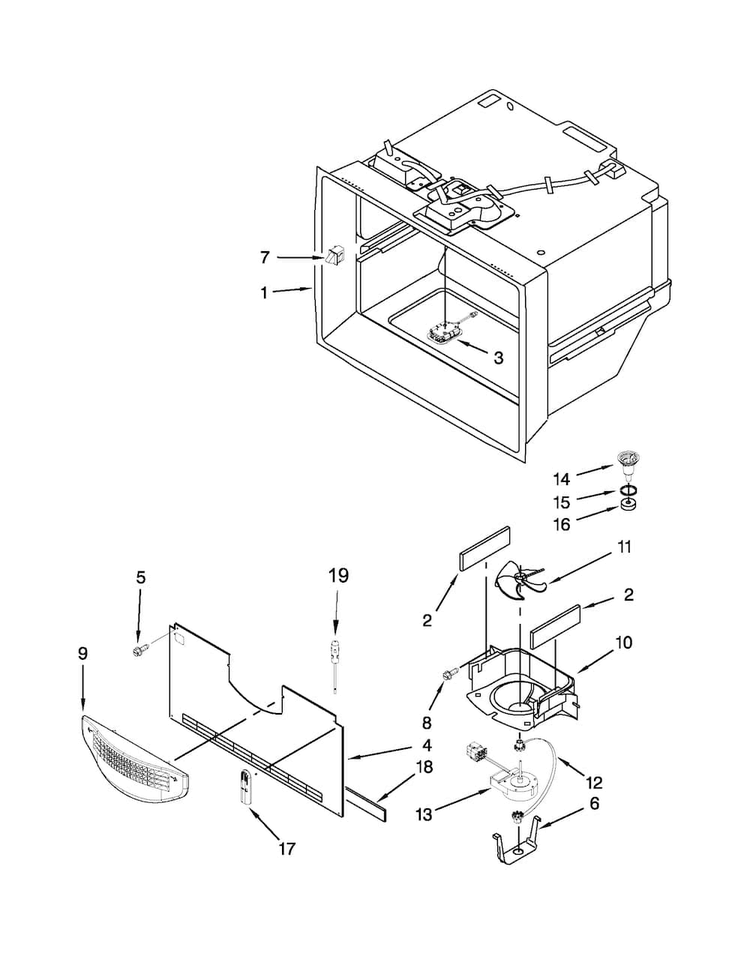 Freezer Liner Parts Diagram and Parts List for WRF989SDAB02  Whirlpool Refrigerator