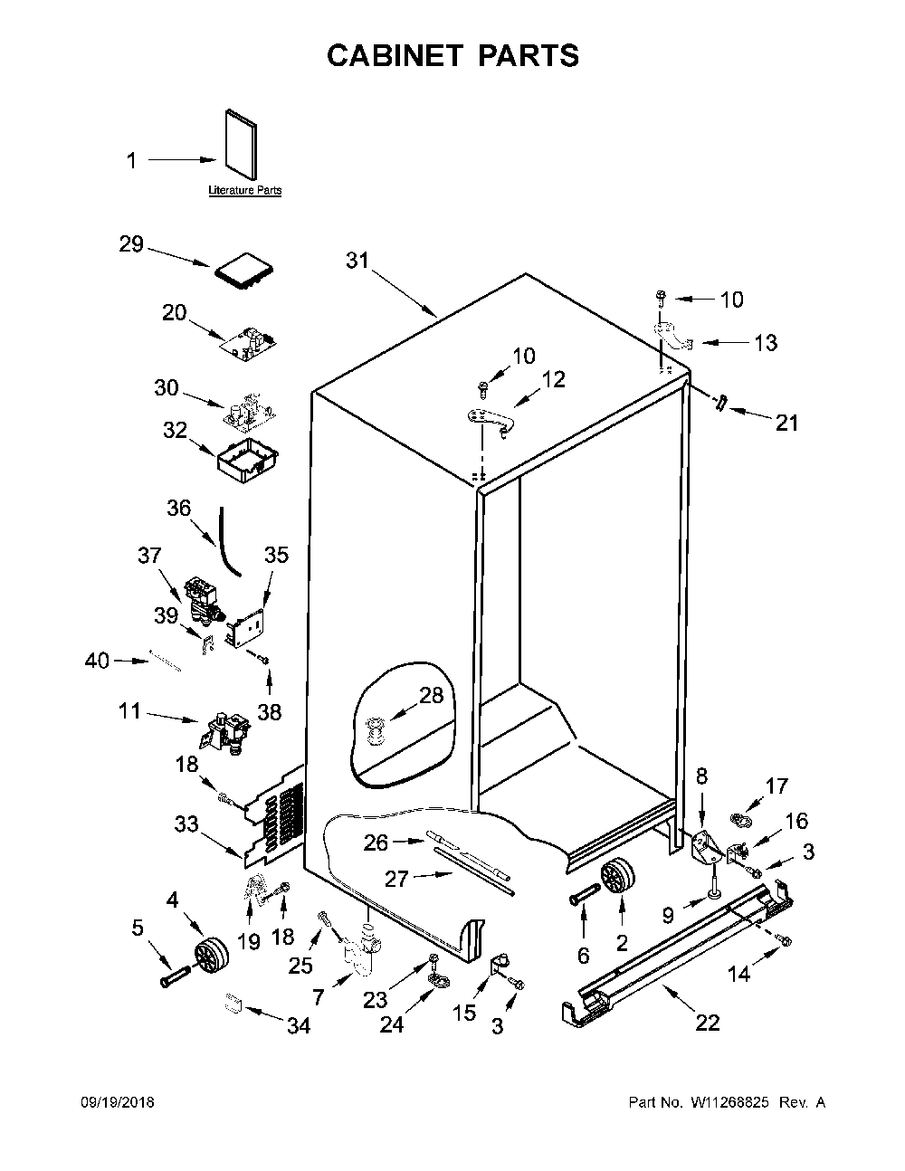 Cabinet parts Diagram and Parts List for 10651769512  Kenmore Refrigerator