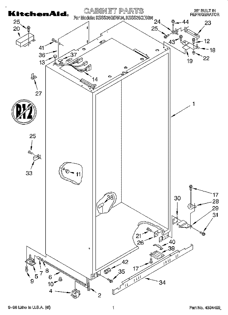 CABINET Diagram and Parts List for KSSS36QDW04  KitchenAid Refrigerator
