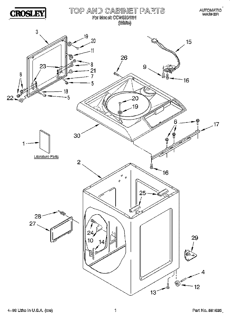 CABINET, LITERATURE Diagram and Parts List for CCW5264W4  Whirlpool Washer