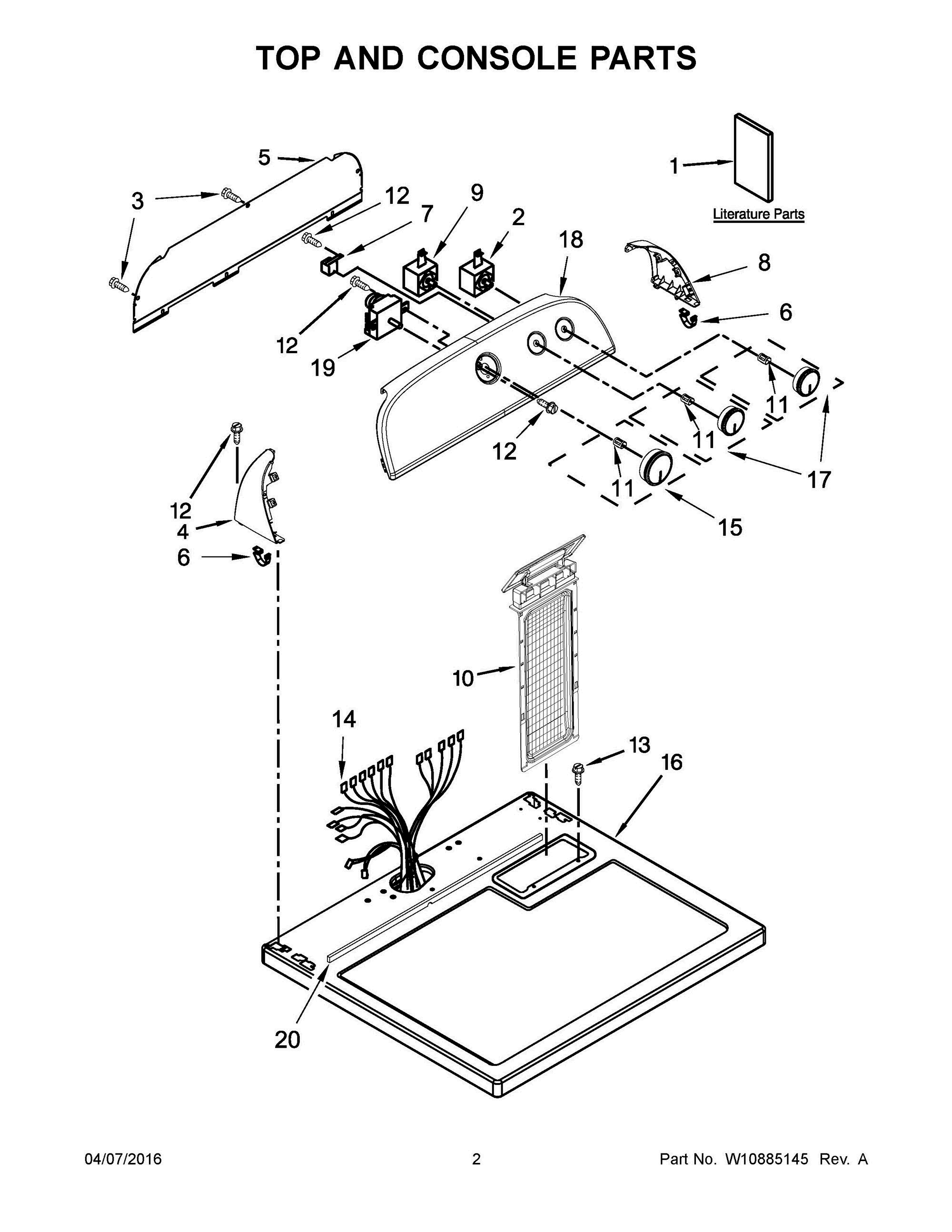 02 - TOP AND CONSOLE PARTS Diagram and Parts List for YWED4815EW1  Whirlpool Dryer