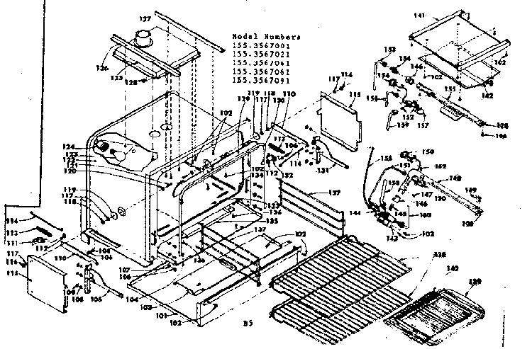 Oven Diagram and Parts List for 1553567091  Kenmore Range