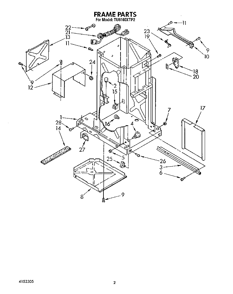 FRAME Diagram and Parts List for TU8100XTP2  Whirlpool Trash Compactor