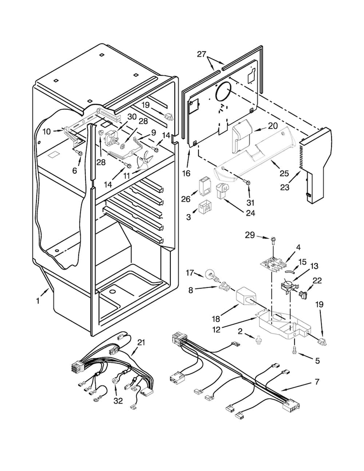 Liner Parts Diagram and Parts List for W8TXNGZBB01  Whirlpool Refrigerator