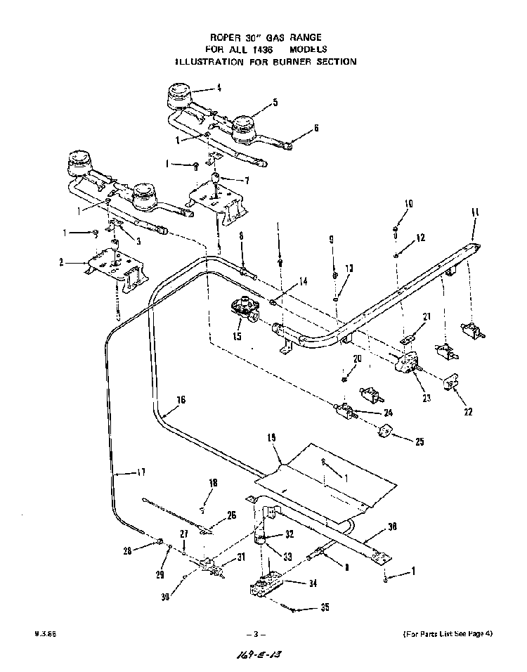 Burner Diagram and Parts List for 1436*1A  Roper Range