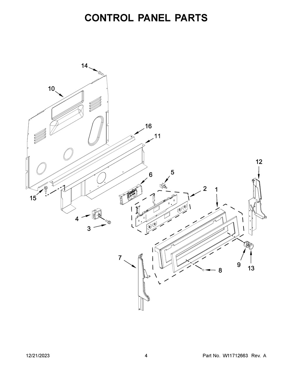 Control Panel Parts Diagram and Parts List for KFEG500EBS7  KitchenAid Range