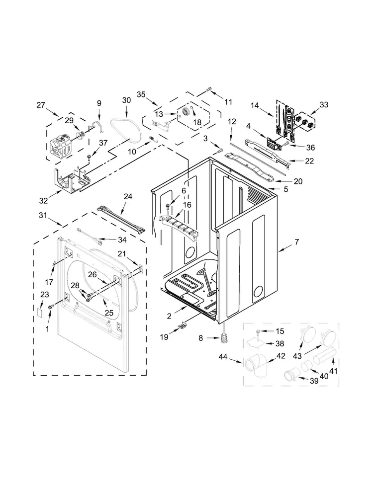 Cabinet Parts Diagram and Parts List for 11068132413  Kenmore Dryer