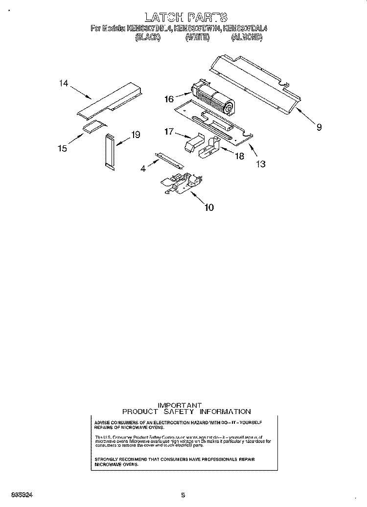 LATCH Diagram and Parts List for KEMS307DBL4  KitchenAid Microwave Oven Combo