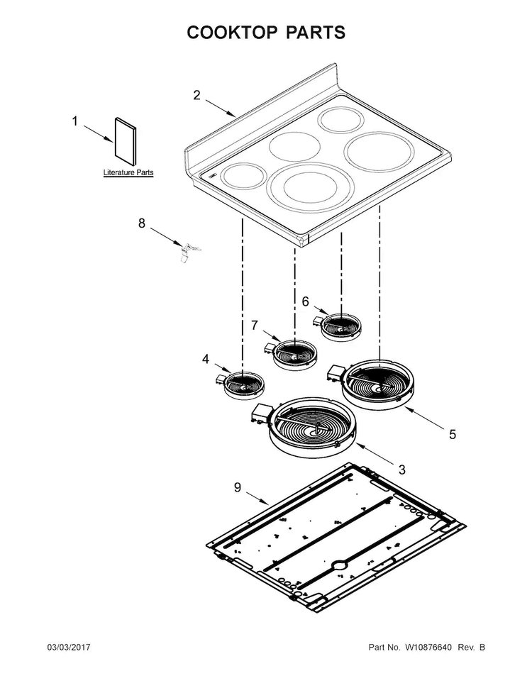 Cooktop Parts Diagram and Parts List for WGE745C0FS00  Whirlpool Range