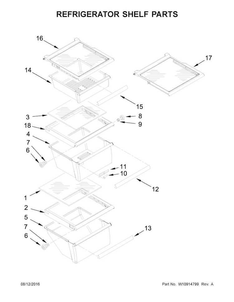 Refrigerator Shelf Parts Diagram and Parts List for WRS335FDDM01  Whirlpool Refrigerator
