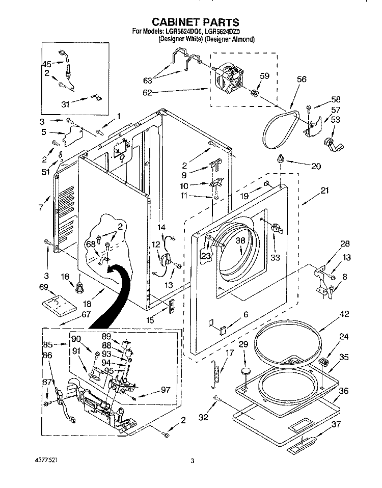 CABINET Diagram and Parts List for LGR5624DZ0  Whirlpool Dryer