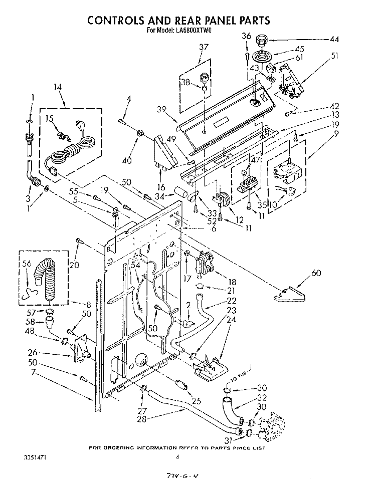 CONTROLS AND REAR PANEL Diagram and Parts List for LA5800XTG0  Whirlpool Washer