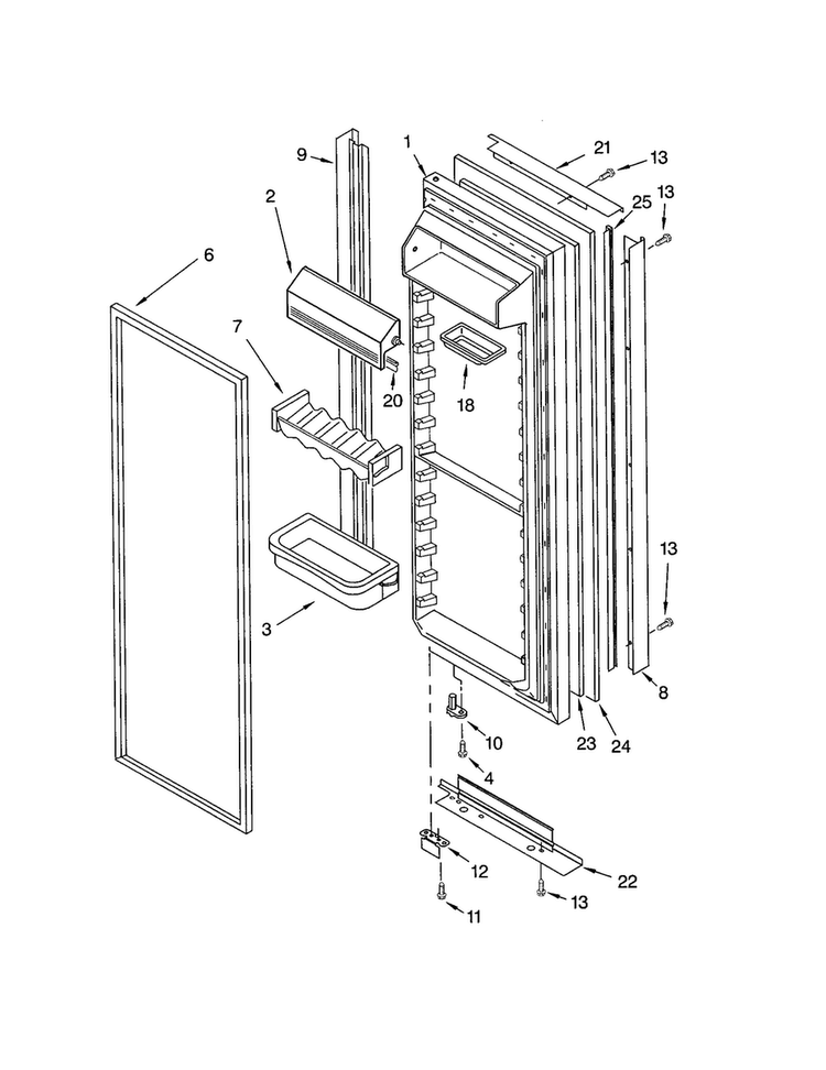 Refrigerator Door Diagram and Parts List for KSRB25FKBL02  KitchenAid Refrigerator