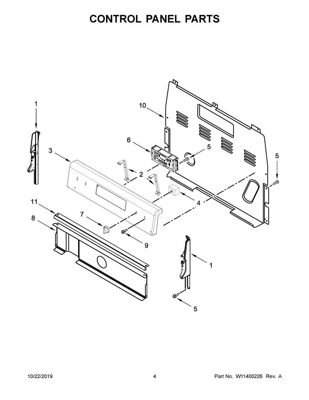 Control Panel Parts Diagram and Parts List for WFE505W0HB2  Whirlpool Range