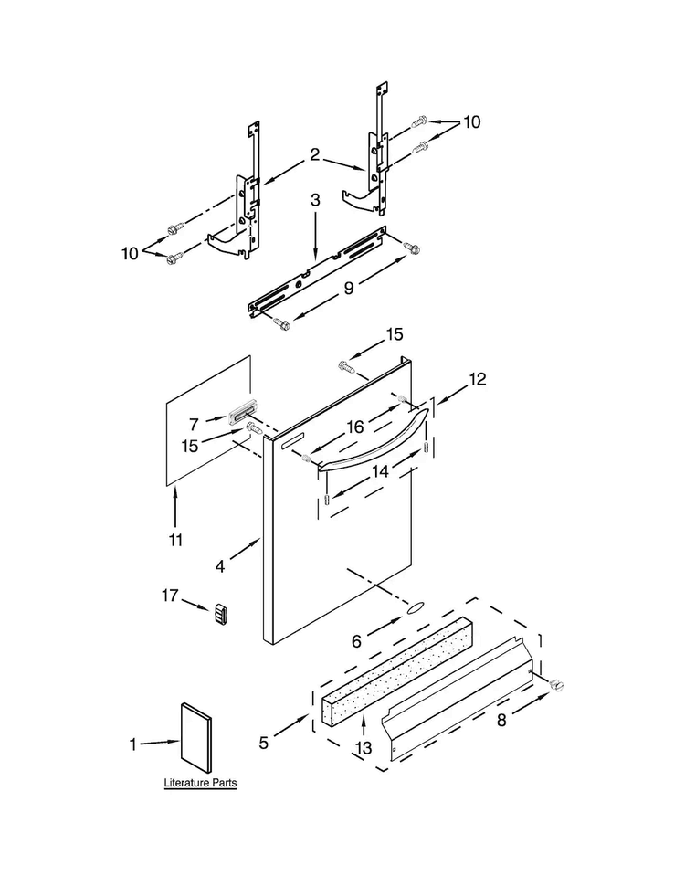 Door And Panel Parts Diagram and Parts List for WDT710PAYB6  Whirlpool Dishwasher