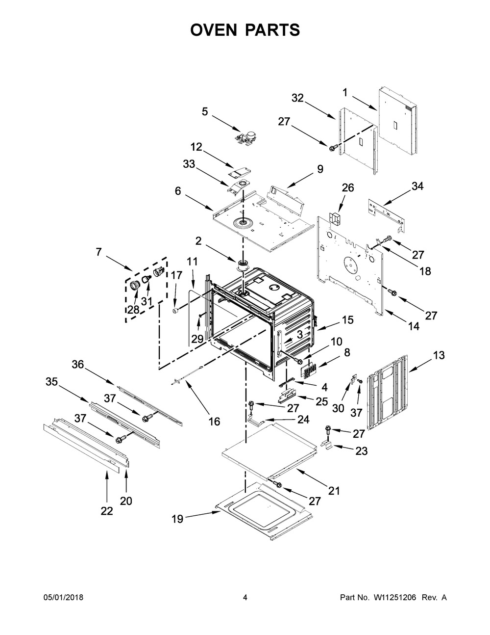 Oven Parts Diagram and Parts List for WOD51EC7AW06  Whirlpool Wall Oven