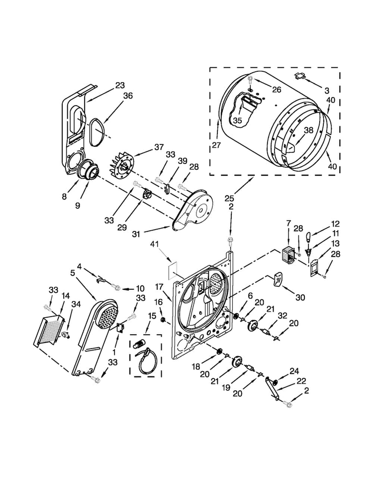 Bulkhead Parts Diagram and Parts List for 11061202013  Kenmore Dryer
