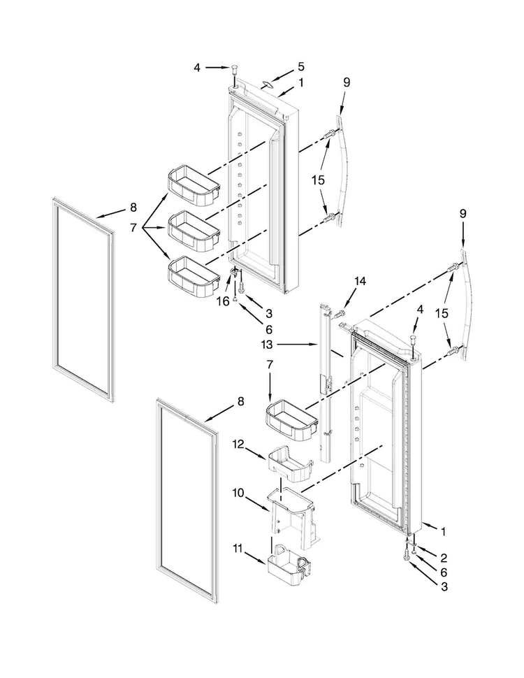 Refrigerator Door Parts Diagram and Parts List for WRF560SEYM05  Whirlpool Refrigerator