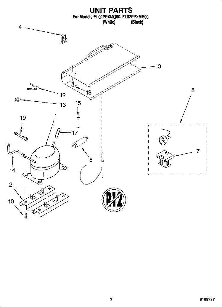 UNIT PARTS Diagram and Parts List for EL02PPXMB00  Whirlpool Refrigerator