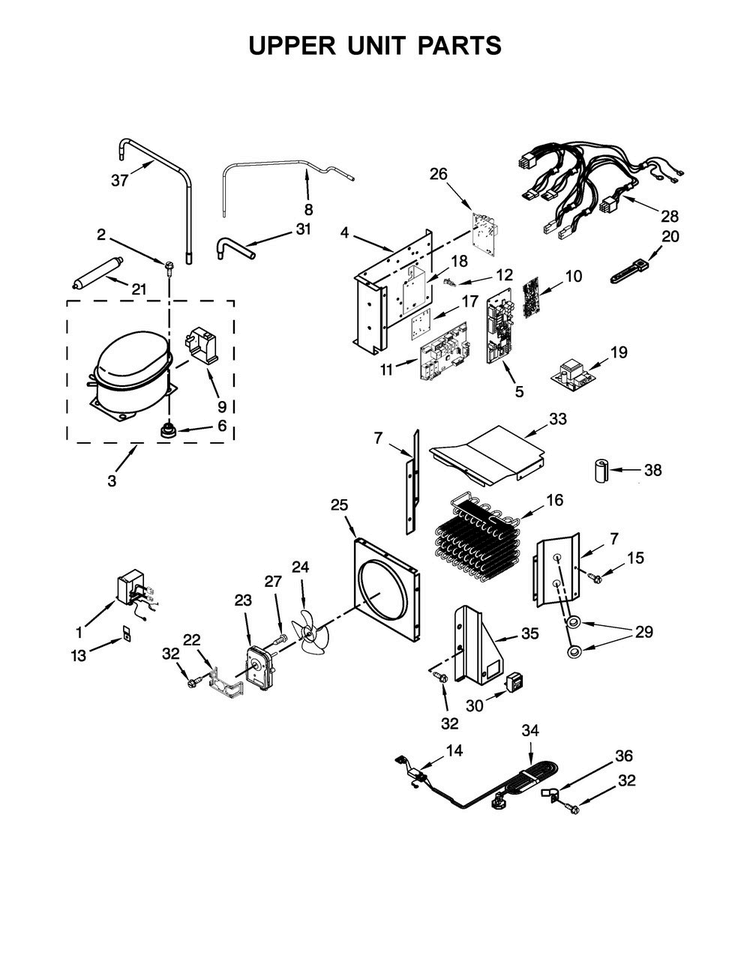 Upper Unit Parts Diagram and Parts List for KBSD606ESS01  KitchenAid Refrigerator