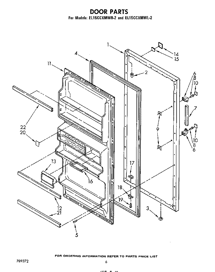 DOOR Diagram and Parts List for EL15CCXMWR2  Whirlpool Refrigerator